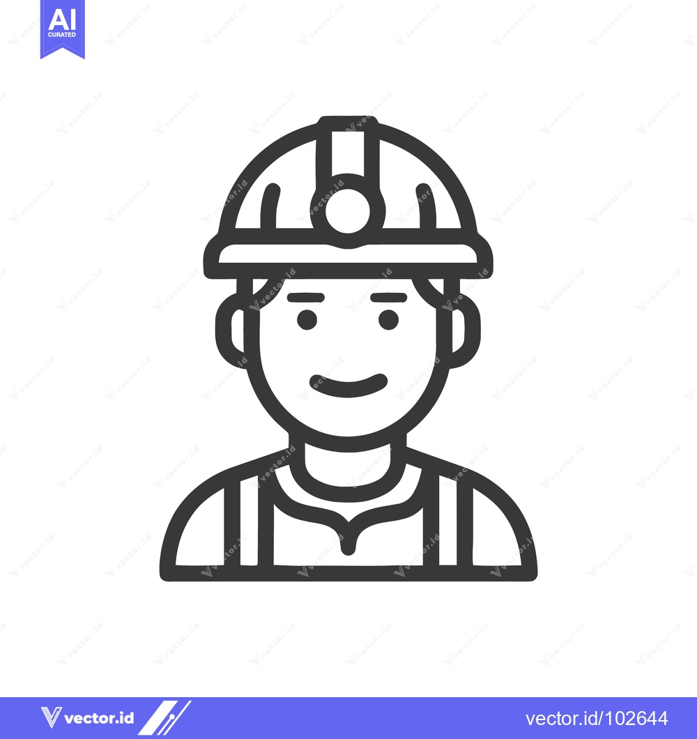 Premium Vector dari Smiling Worker Icon with Hard Hat - Minimalist Line Art Vector Illustr