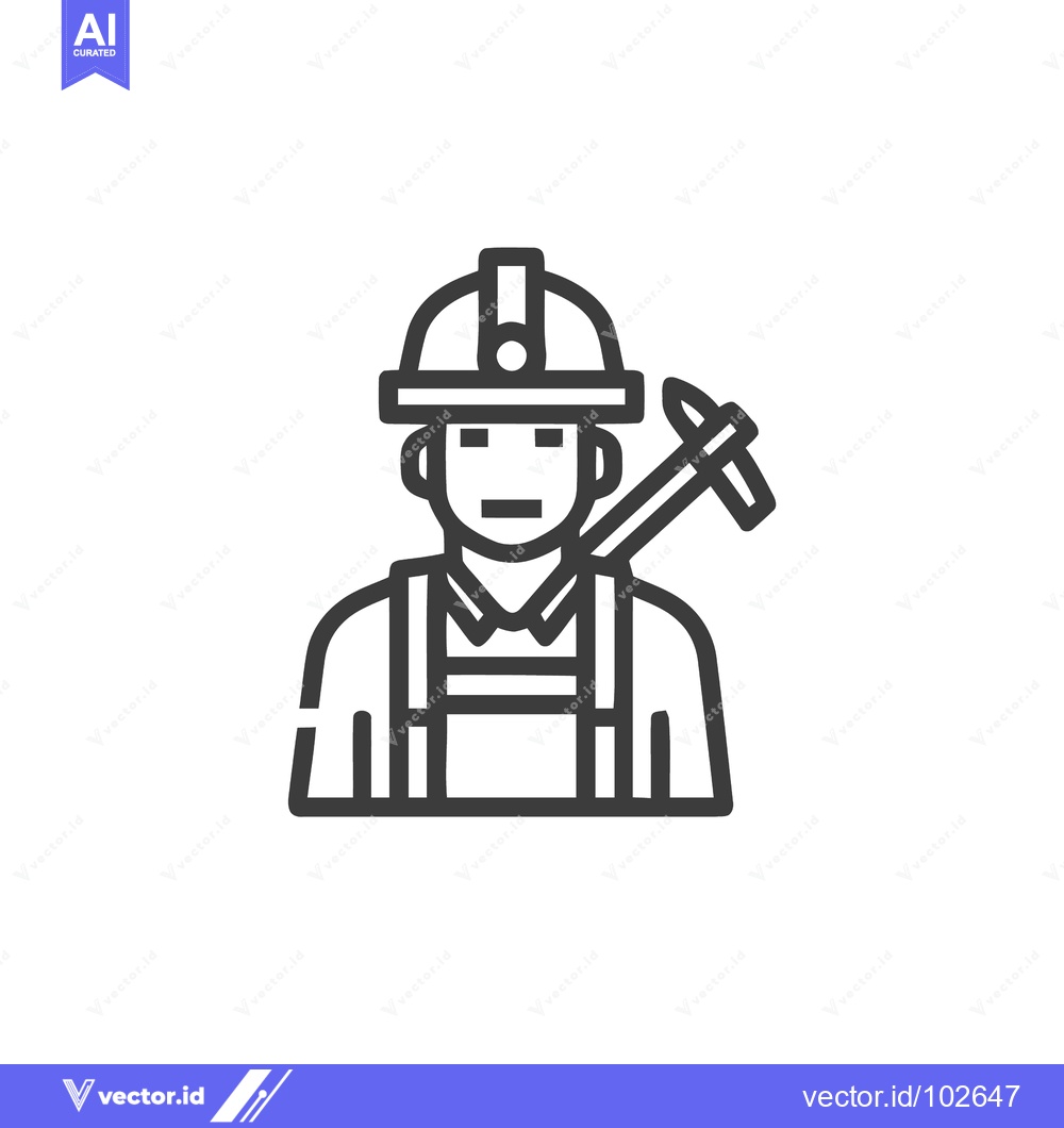 Premium Vector dari Simple Line Art Icon of a Miner or Construction Worker Wearing a Hard