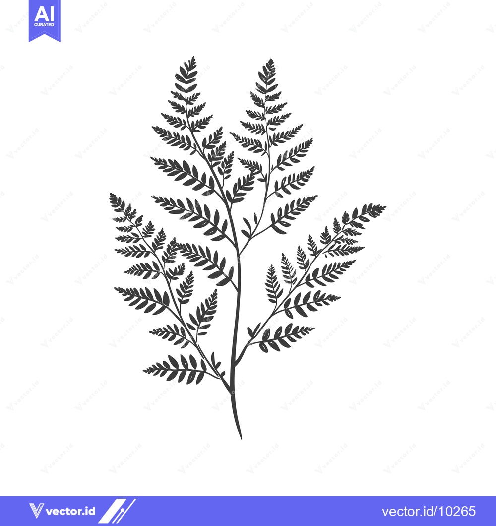 Premium Vector of A Black and White Illustration of a Fern Branch