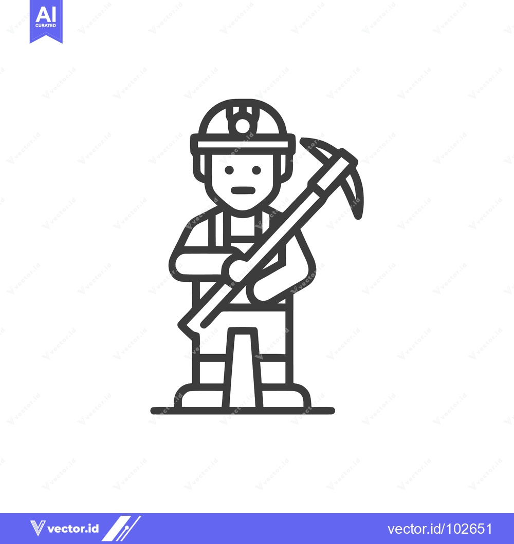 Premium Vector of Minimalist Line Art Icon of a Miner with Pickaxe, Symbolizing Hard Wor