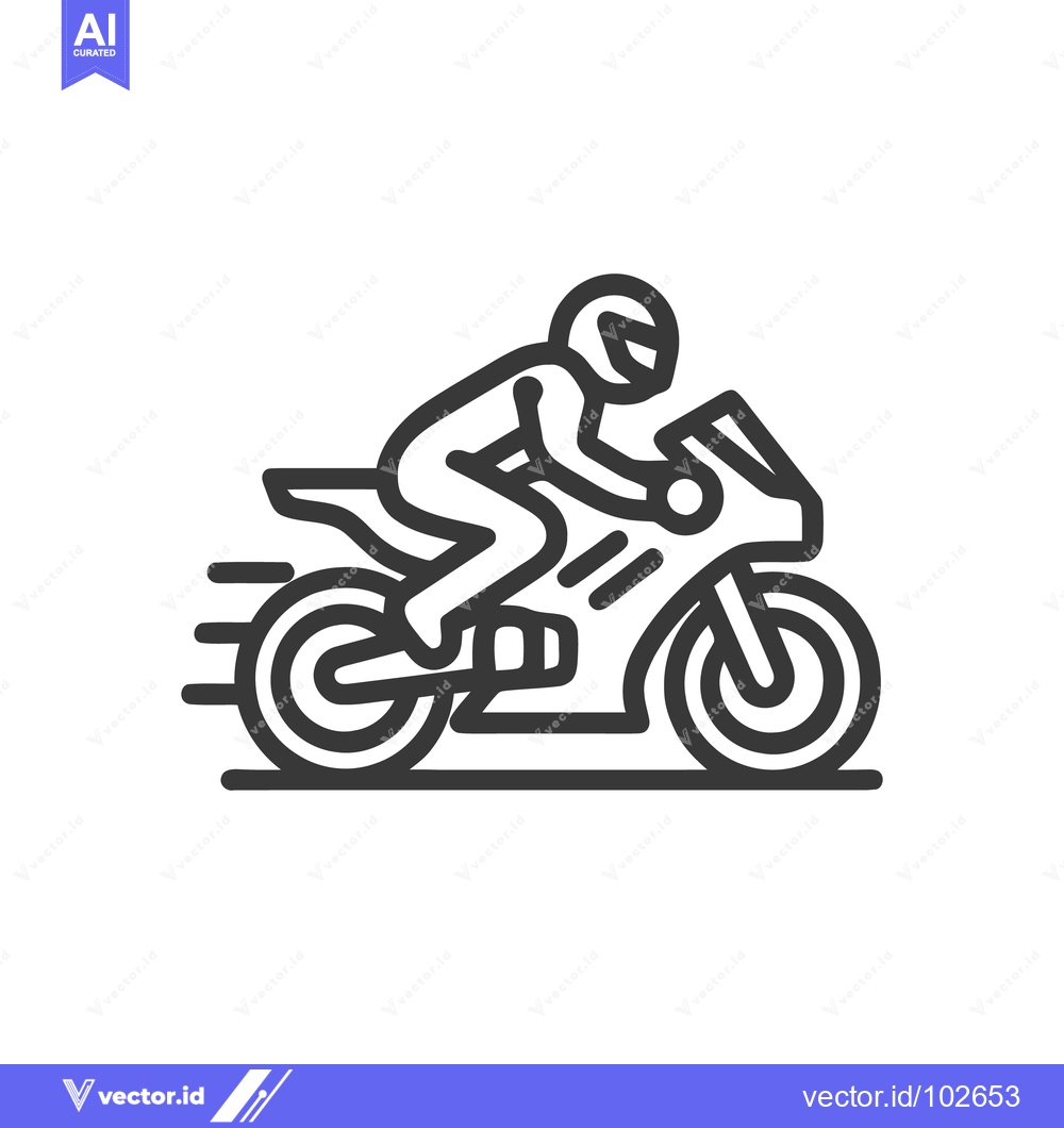 Premium Vector of Dynamic Line Art Icon: Motorcycle Rider in Helmet, Speeding Sport Bike