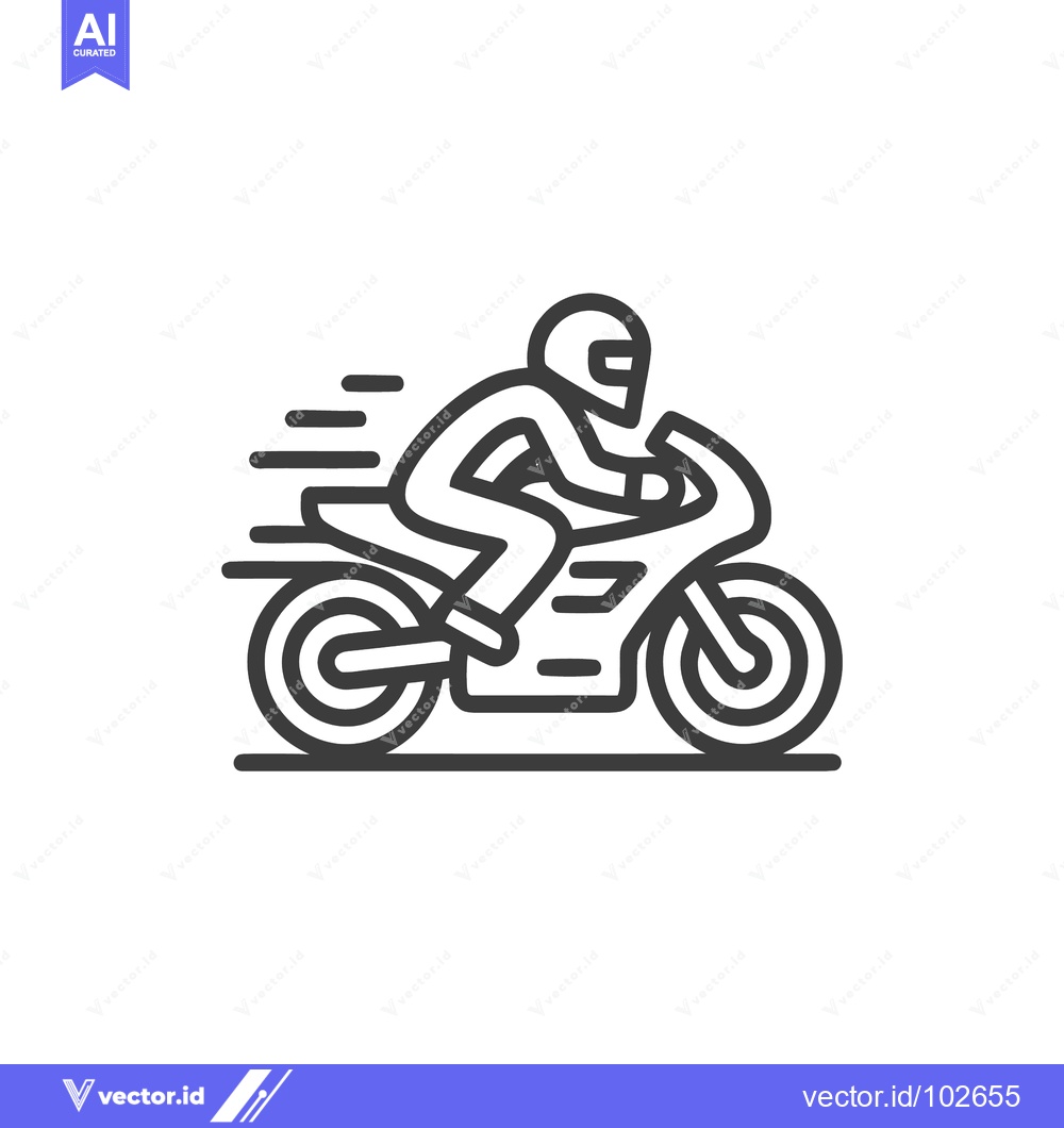 Premium Vector dari Dynamic Motorcyclist Line Icon with Speed Lines, Minimalist Vector Ill