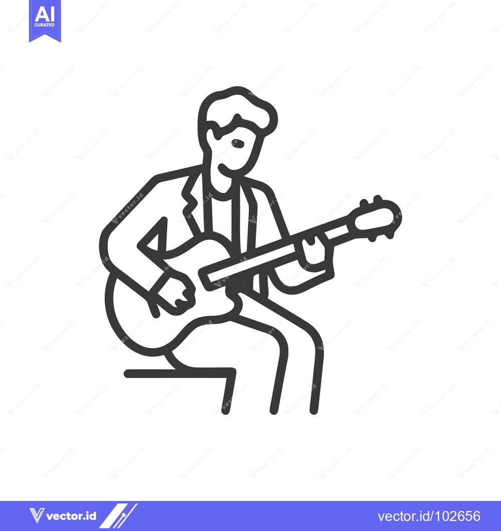 Premium Vector dari Stylized Line Art Icon: Seated Musician Playing Acoustic Guitar, Hobby