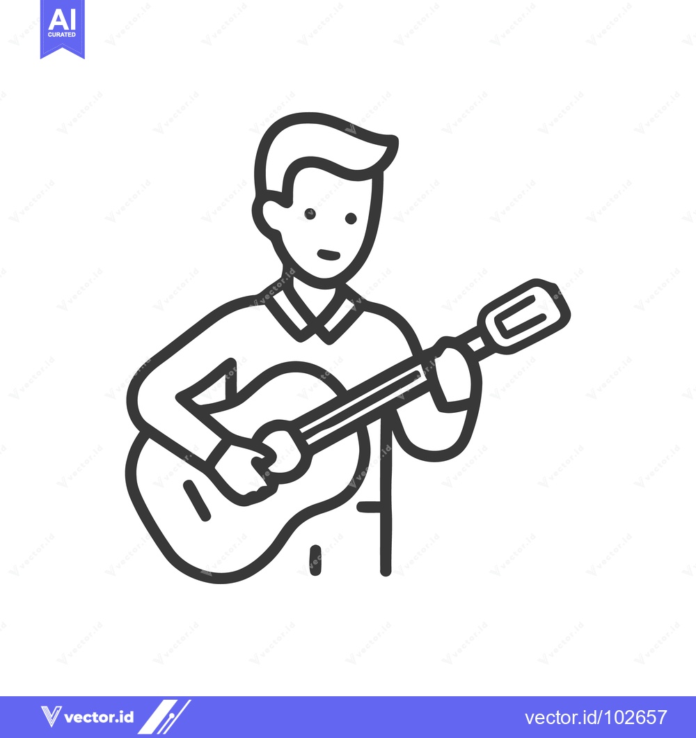 Premium Vector dari Minimalist Line Art Icon: Man Playing Acoustic Guitar, Music Hobby, Le