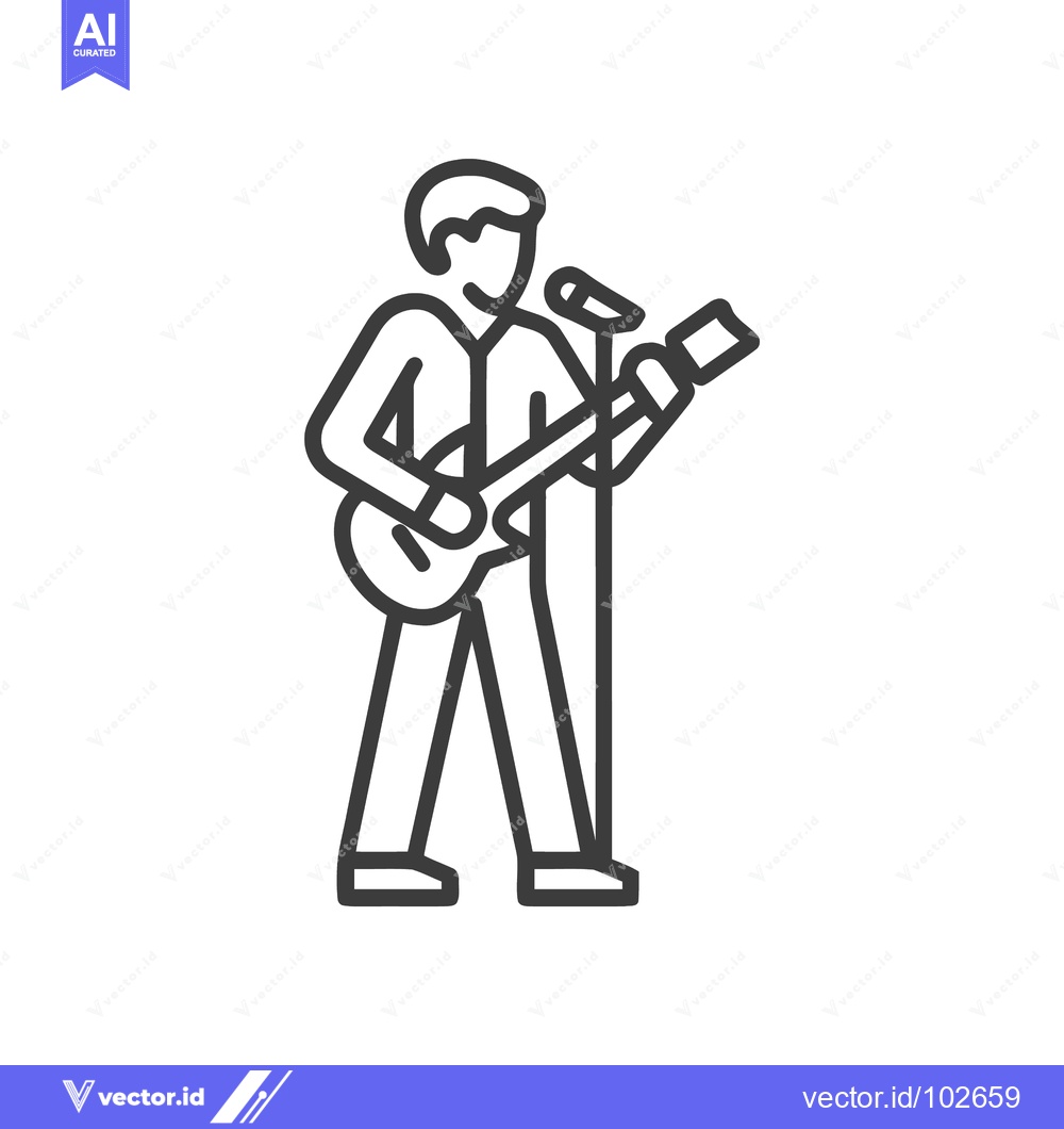 Premium Vector of Monochrome Line Art Icon of Musician Performing Live with Electric Gui