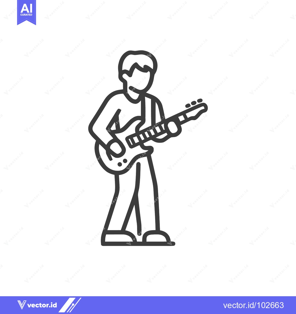 Premium Vector dari Clean Line Art Icon of a Standing Musician Playing Electric Guitar