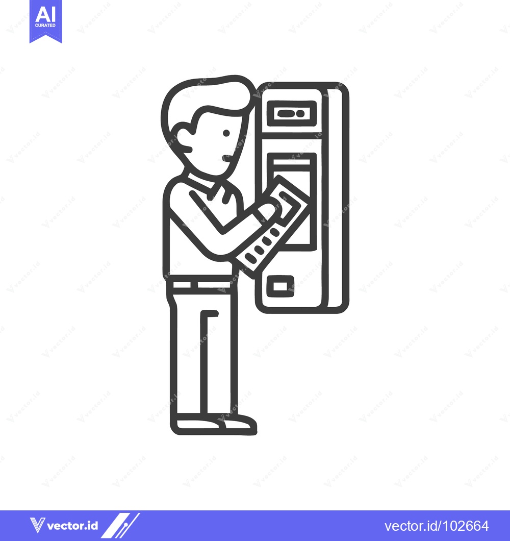 Premium Vector dari Minimalist Line Icon of Man Using ATM or Self-Service Terminal for Fin