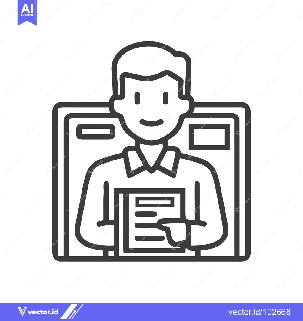 Premium Vector of Smiling Man Holding Document Icon in Minimalist Line Art Style, Ideal