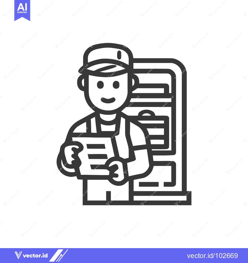 Premium Vector dari Friendly Service Technician with Clipboard and Open Refrigerator Line