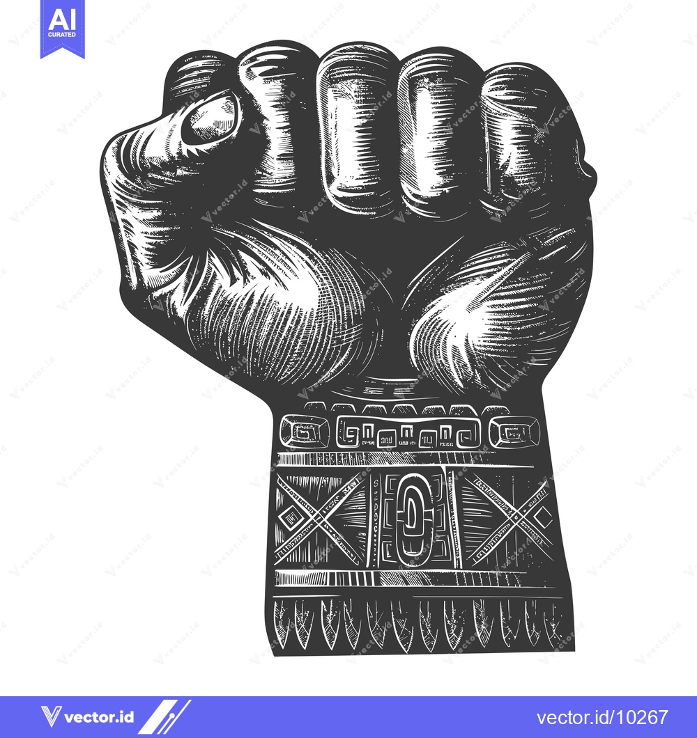 Premium Vector dari A Black and White Illustration of a Fist with a Tribal Band