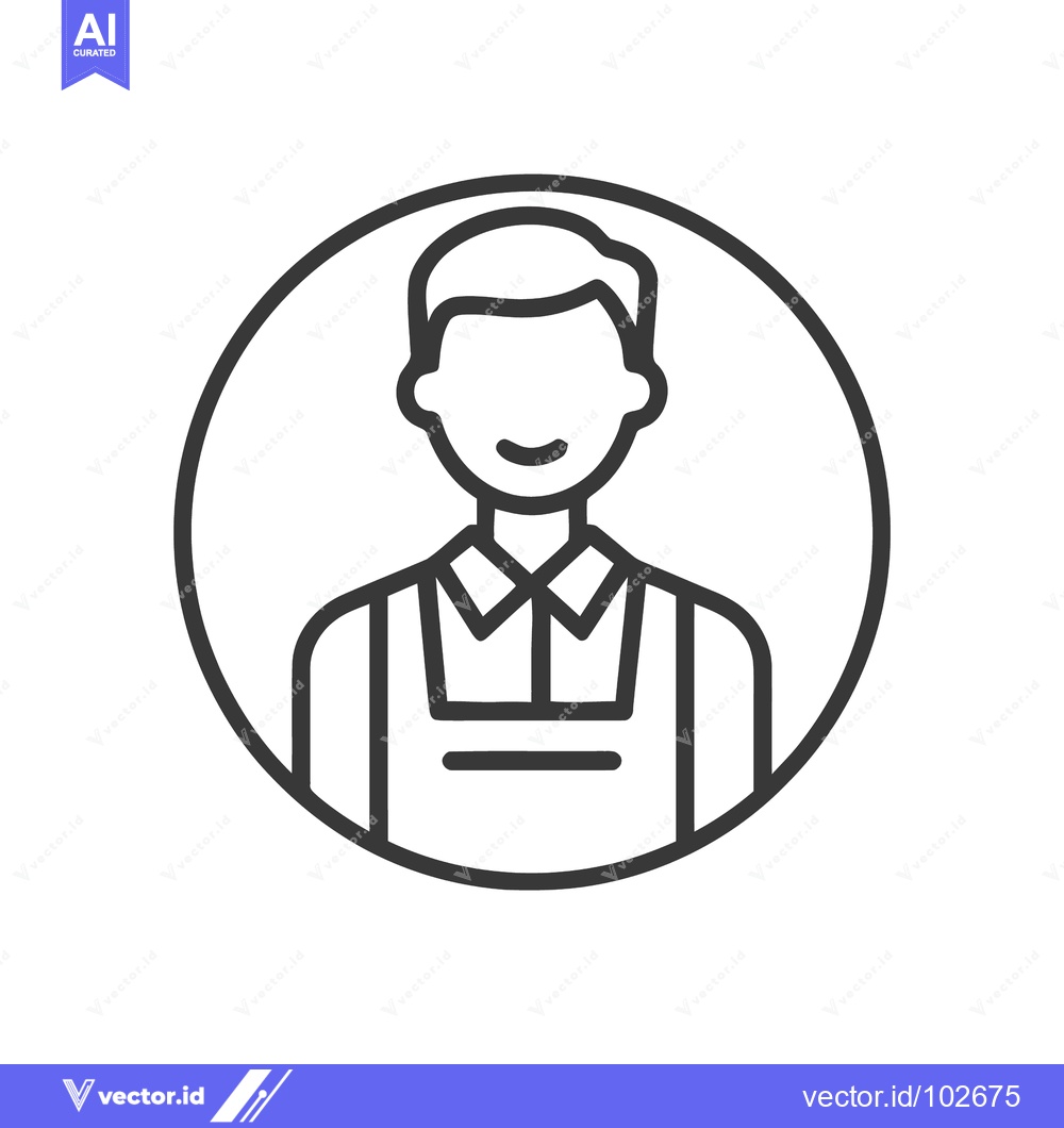 Premium Vector dari Minimalist Line Art Icon of Smiling Male Worker in Apron, User Profile