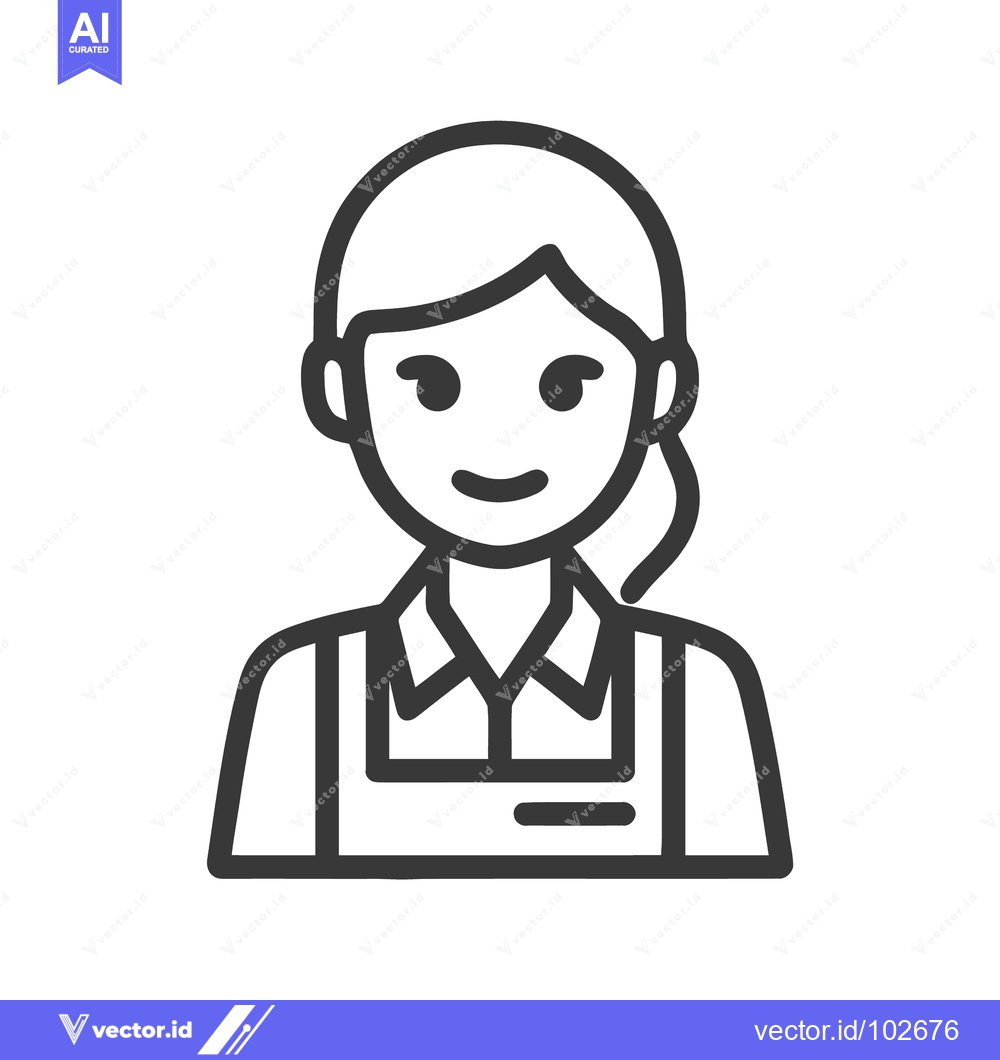 Premium Vector of Smiling Female Service Worker Icon: Minimalist Black Line Art of Woman