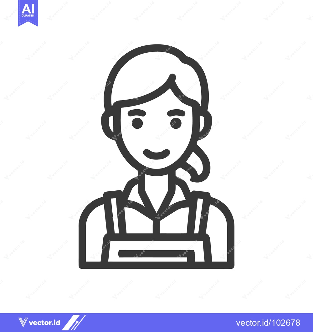 Premium Vector of Smiling Woman in Apron Line Art Icon, Minimalist Black and White Vecto