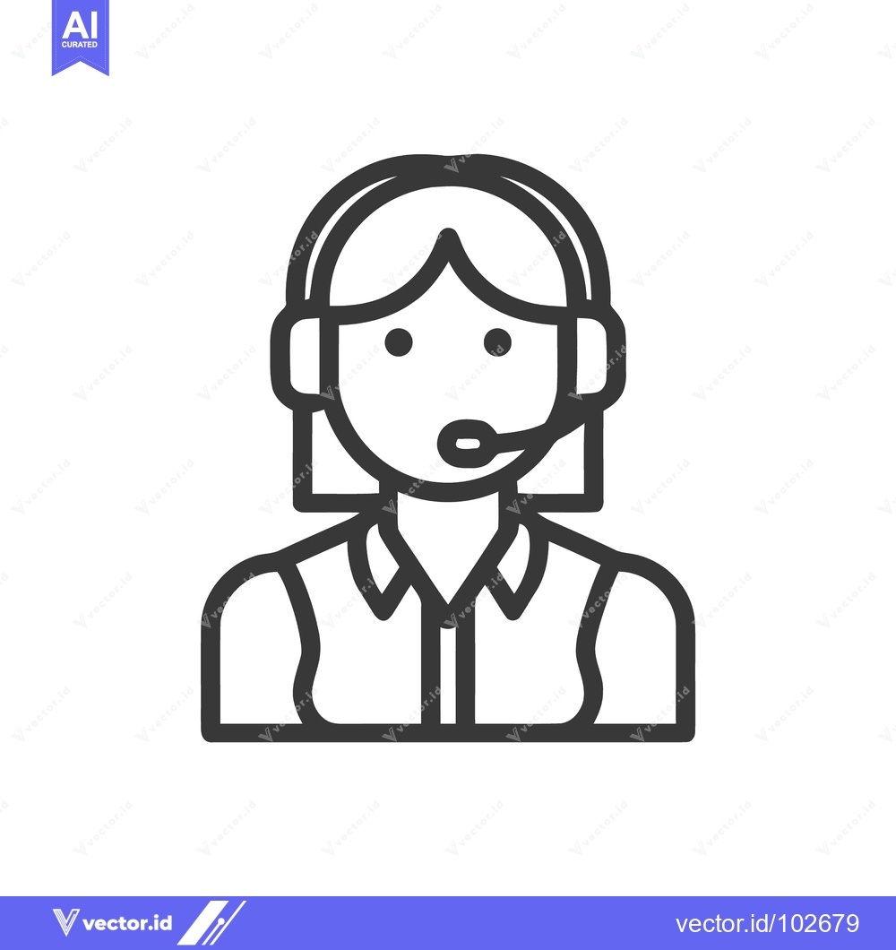 Premium Vector of Modern Line Art Icon of Customer Support Agent with Headset, Ideal for