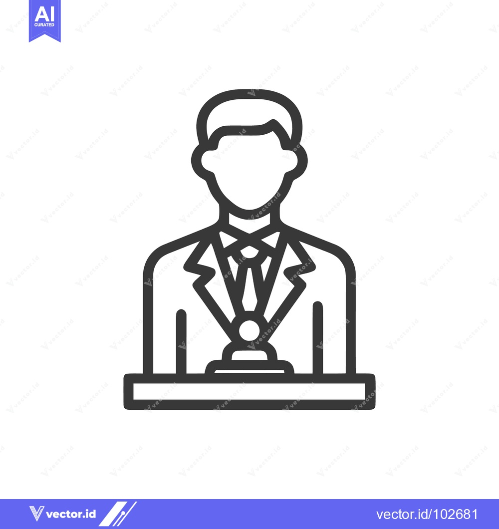 Premium Vector of Professional Speaker Outline Icon: Man in Suit and Tie at Podium for P