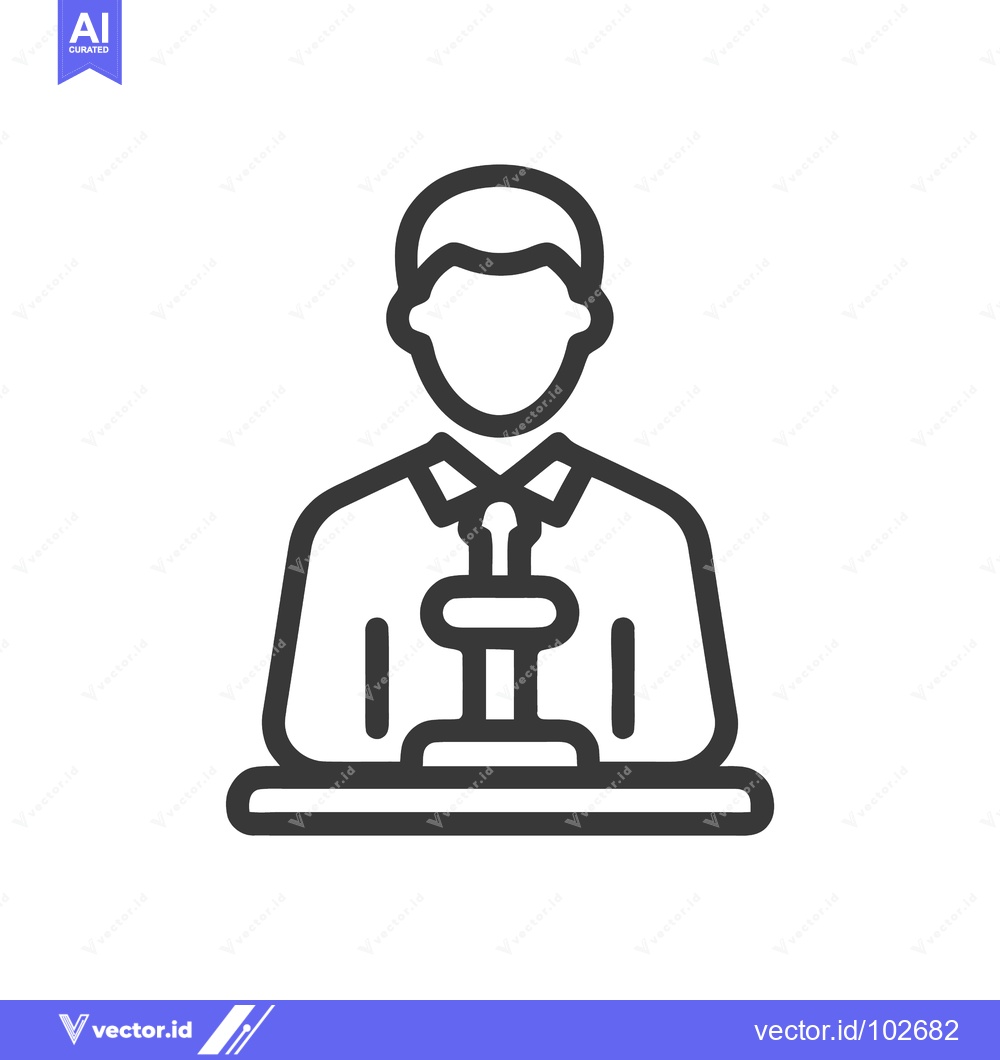 Premium Vector of Professional Speaker Outline Icon: Person at Podium with Microphone fo