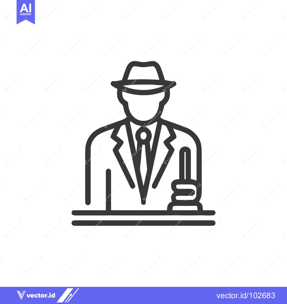 Premium Vector dari Minimalist Line Icon of Man in Suit and Hat with Gavel, Representing L