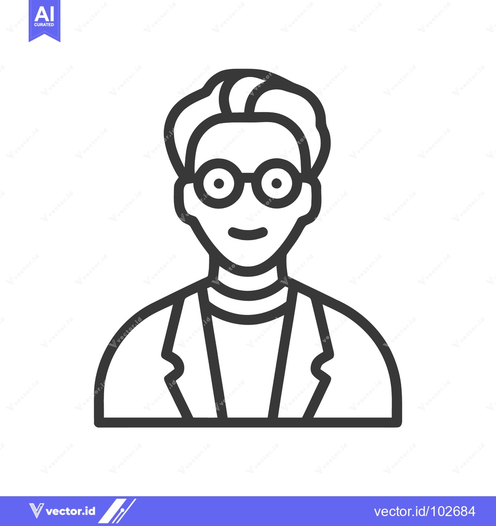 Premium Vector of Stylized Line Art Icon of a Smiling Person with Round Glasses, Depicti
