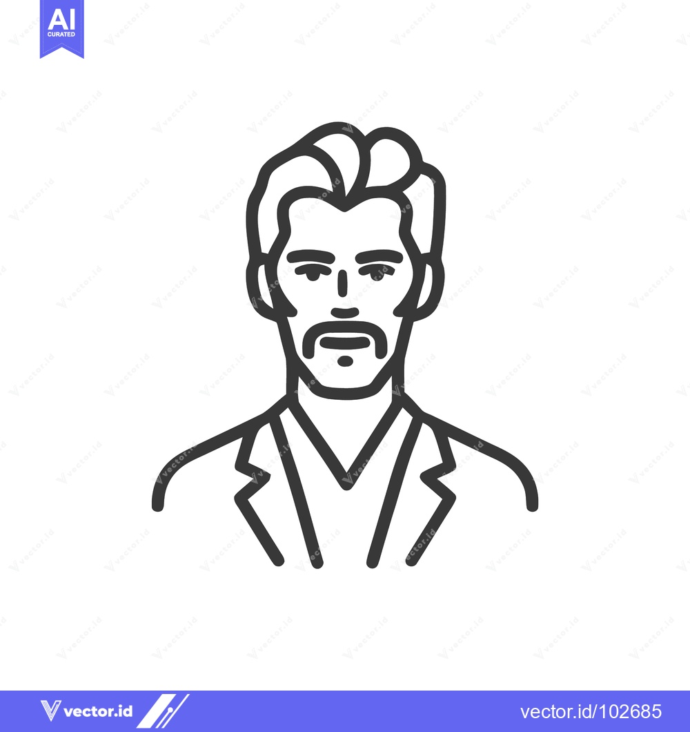 Premium Vector of Minimalist Line Art Icon of a Professional Man with Mustache and Goate