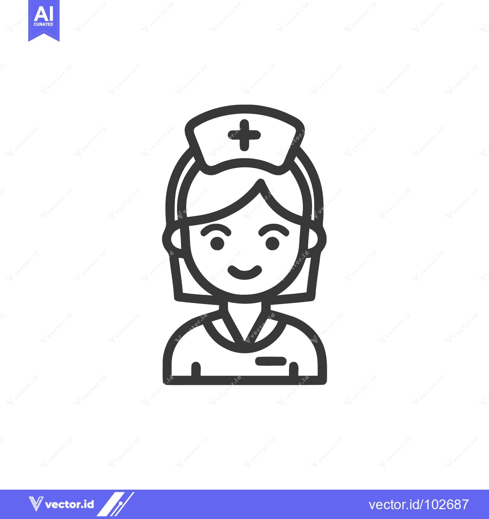 Premium Vector dari Minimalist Smiling Female Nurse Icon with Cross Cap, Healthcare Line A