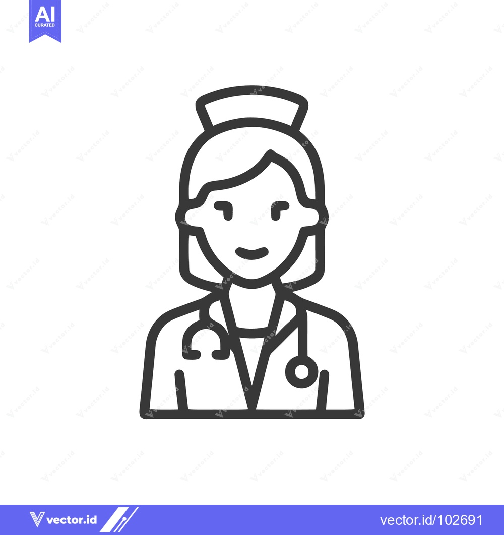 Premium Vector dari Clean Line Art Icon of a Smiling Female Nurse or Doctor with Stethosco