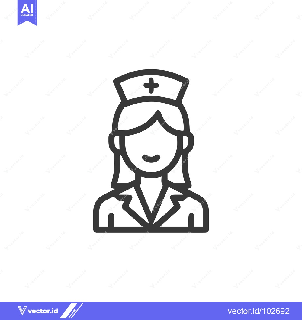 Premium Vector of Minimalist Line Icon of Female Nurse with Cap and Cross, Representing