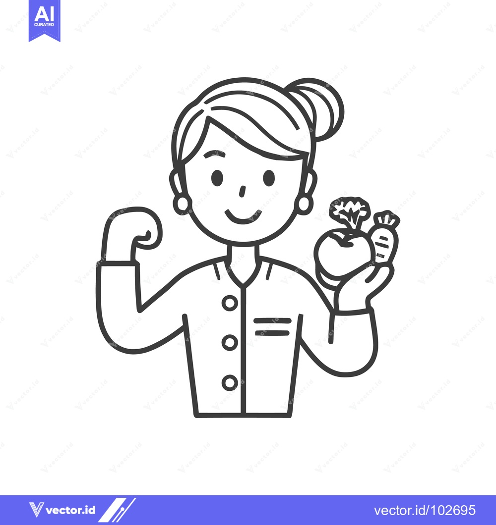 Premium Vector dari Happy Woman Flexing Bicep and Holding Fresh Produce, Healthy Lifestyle