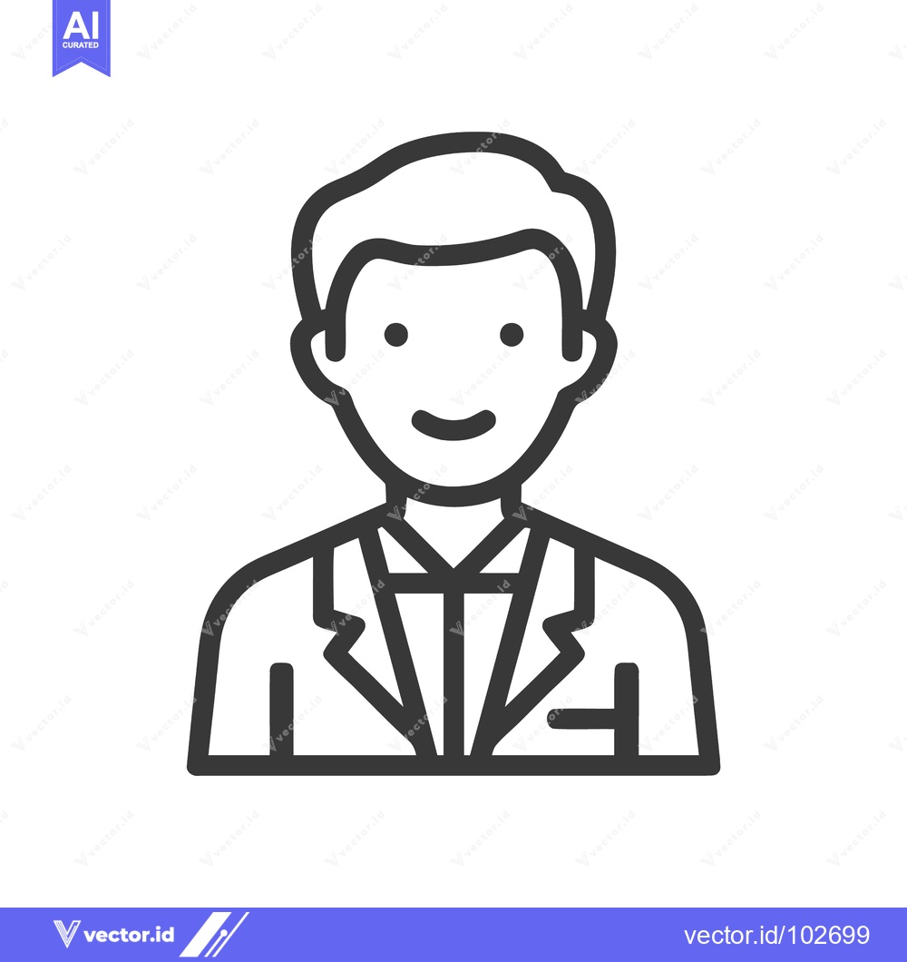 Premium Vector of Minimalist Line Art Icon of Smiling Man in Suit, Professional Avatar f