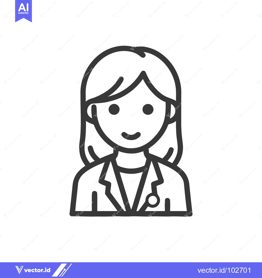 Premium Vector of Smiling Female Doctor Line Art Icon with Stethoscope, Professional Hea