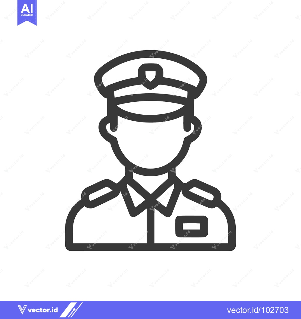 Premium Vector dari Minimalist Line Art Icon of a Uniformed Officer with Peaked Cap and Ep