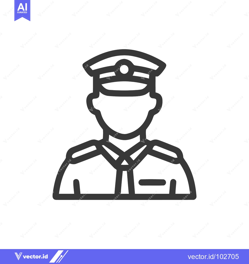 Premium Vector dari Minimalist Line Icon of a Uniformed Officer with Peaked Cap and Epaule