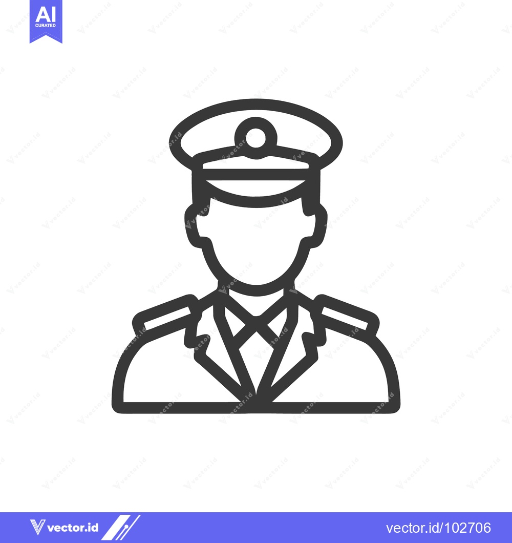 Premium Vector of Uniformed Officer Line Icon with Peaked Cap and Epaulets