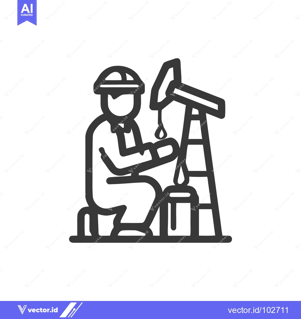 Premium Vector of Minimalist Line Art Icon of Oil Worker Collecting Petroleum from Pumpj