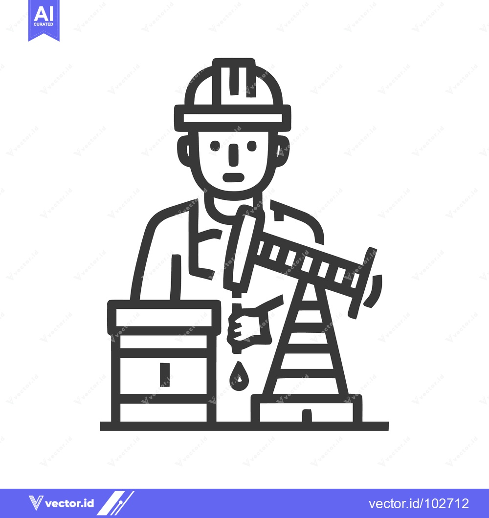 Premium Vector dari Minimalist Line Art Icon of Oil Worker with Pumpjack and Barrel, Symbo