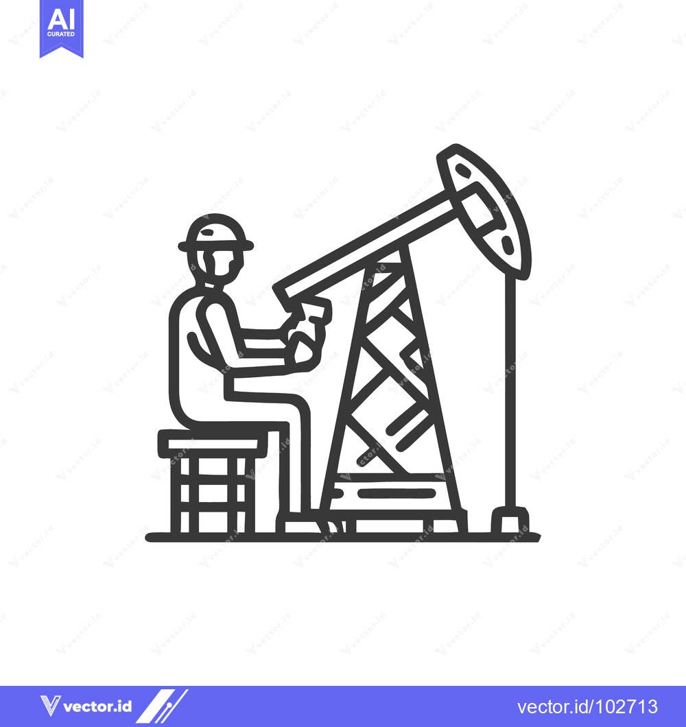 Premium Vector of Detailed Line Art Icon of Oil Worker Operating Pumpjack for Energy Ind