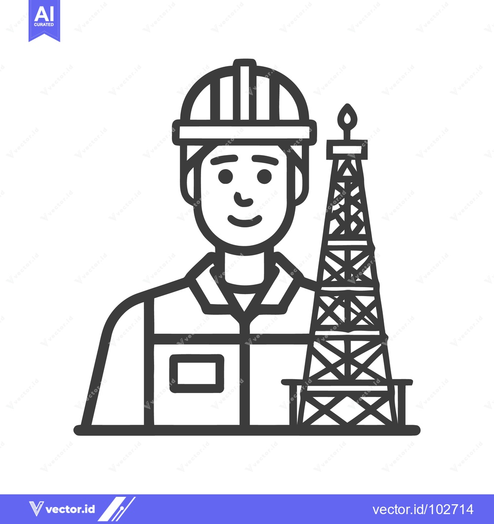 Premium Vector dari Smiling Oil and Gas Industry Worker with Drilling Rig Line Art Icon