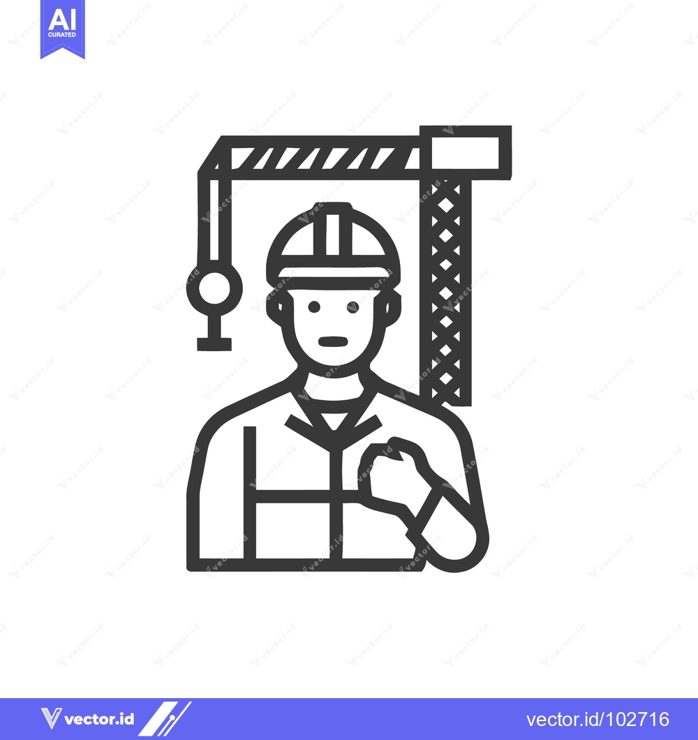 Premium Vector dari Stylized Line Art Icon of Construction Worker in Hard Hat with Buildin