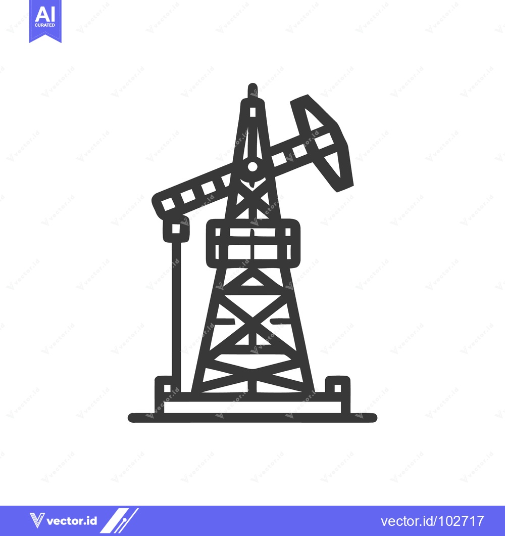 Premium Vector dari Stylized Black and White Line Art Icon of an Oil Pumpjack, Representin