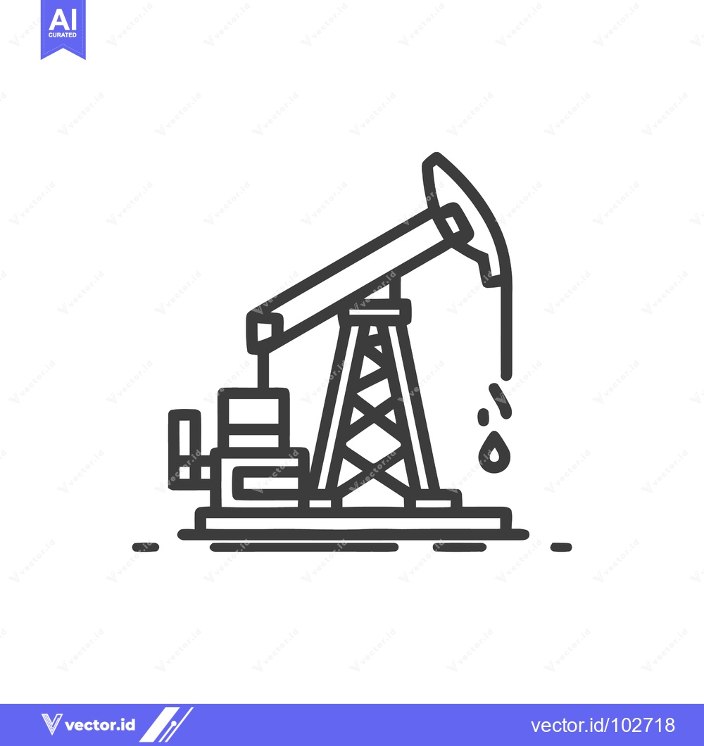 Premium Vector dari Minimalist Line Art Oil Pumpjack Icon with Dripping Crude Oil Drops on