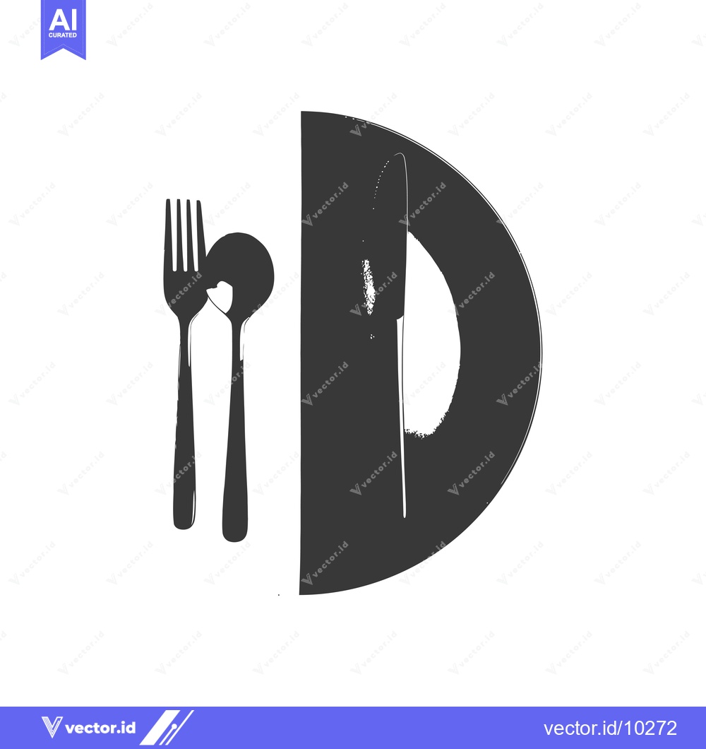 Premium Vector dari A Black and White Illustration of a Fork, Knife, and Plate