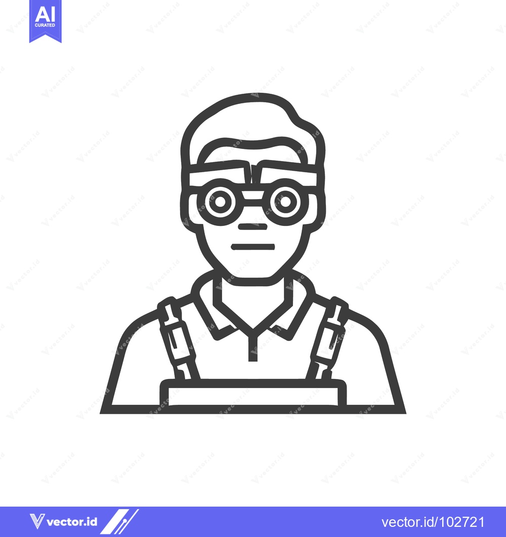 Premium Vector of Bold Line Art Icon of a Male Worker Wearing Safety Goggles and Overall