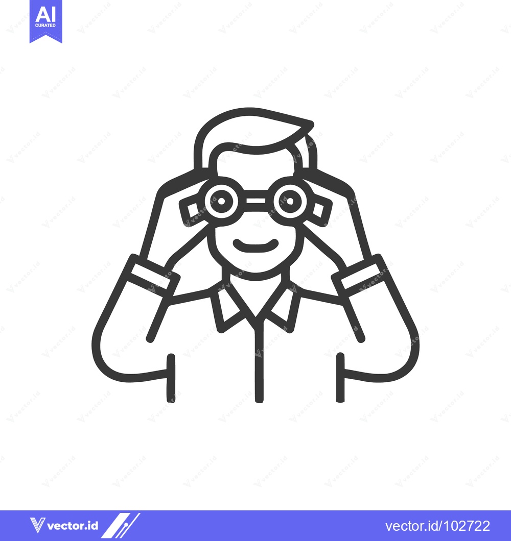 Premium Vector dari Smiling Person with Binoculars Line Icon: Observation, Discovery, and