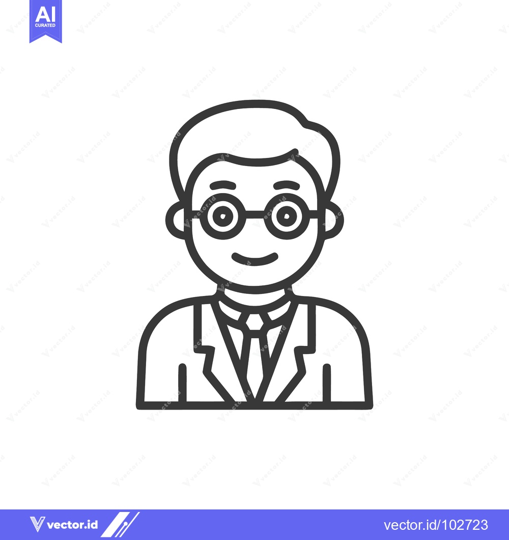 Premium Vector of Minimalist Line Art Icon of Smiling Man with Round Glasses and Busines