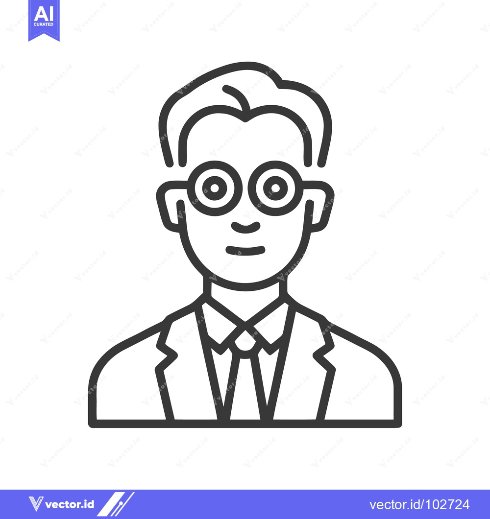 Premium Vector dari Clean Vector Line Art Icon of a Smiling Professional Man with Round Gl