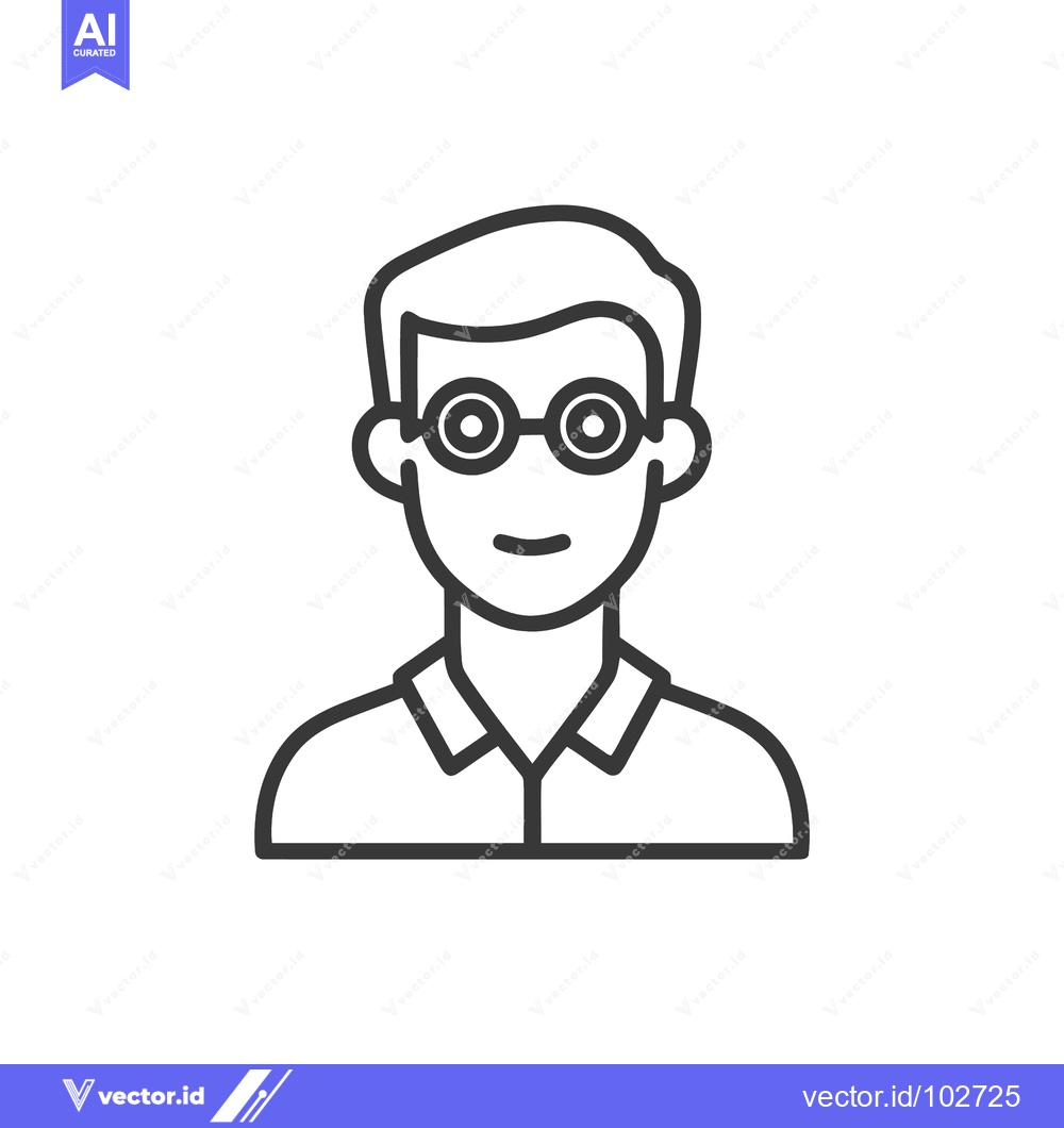 Premium Vector of Clean Vector Line Icon of a Man with Round Glasses, User Profile Avata
