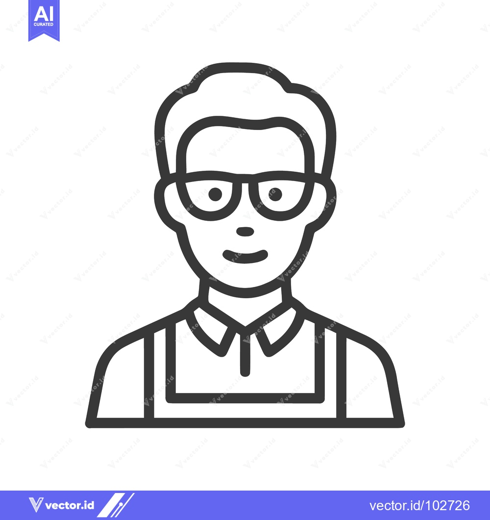 Premium Vector of Smiling Man with Glasses and Apron Line Icon. Minimalist Vector Avatar