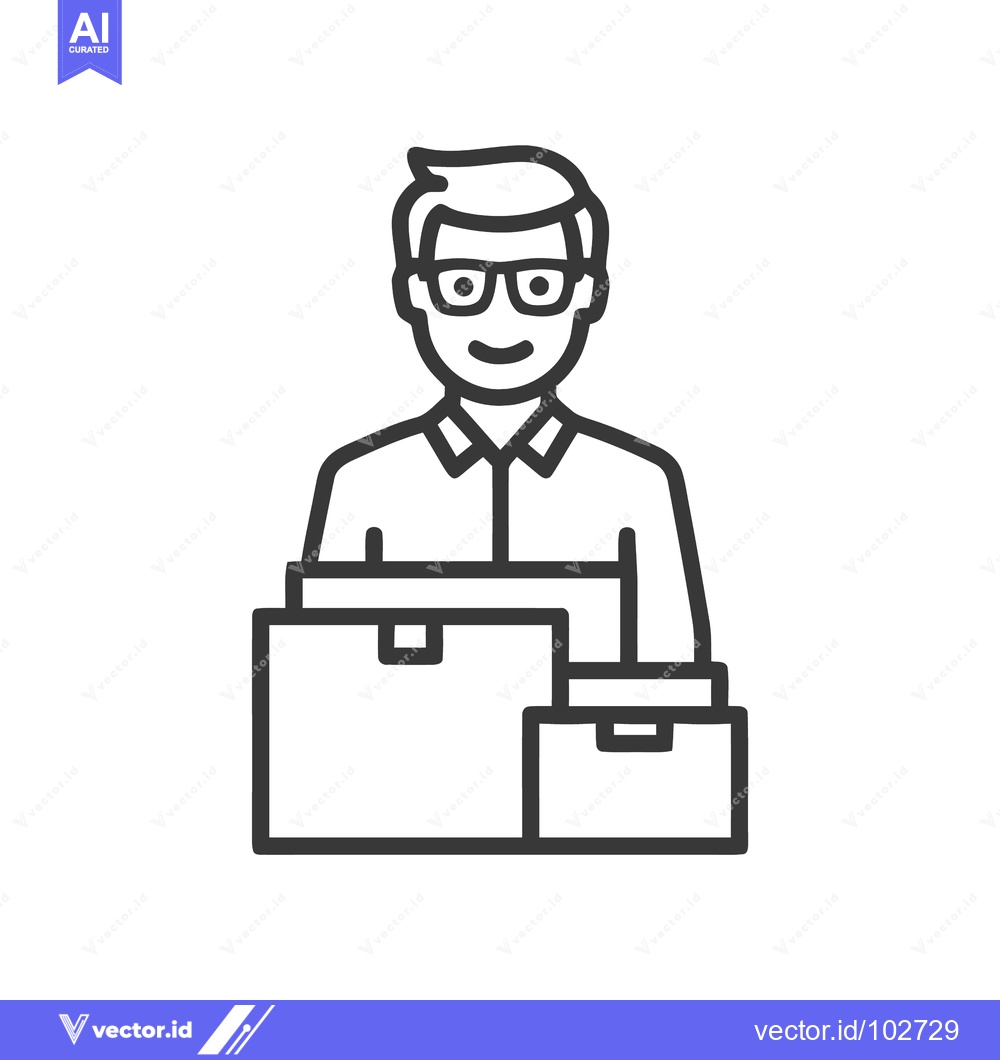 Premium Vector of Smiling Man in Glasses with Delivery Boxes Line Icon for E-commerce an