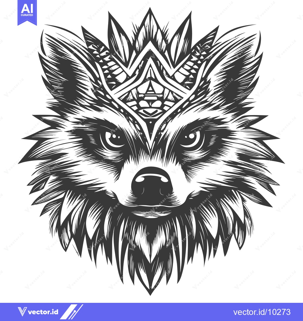 Premium Vector dari A black and white illustration of a fox head with a geometric pattern