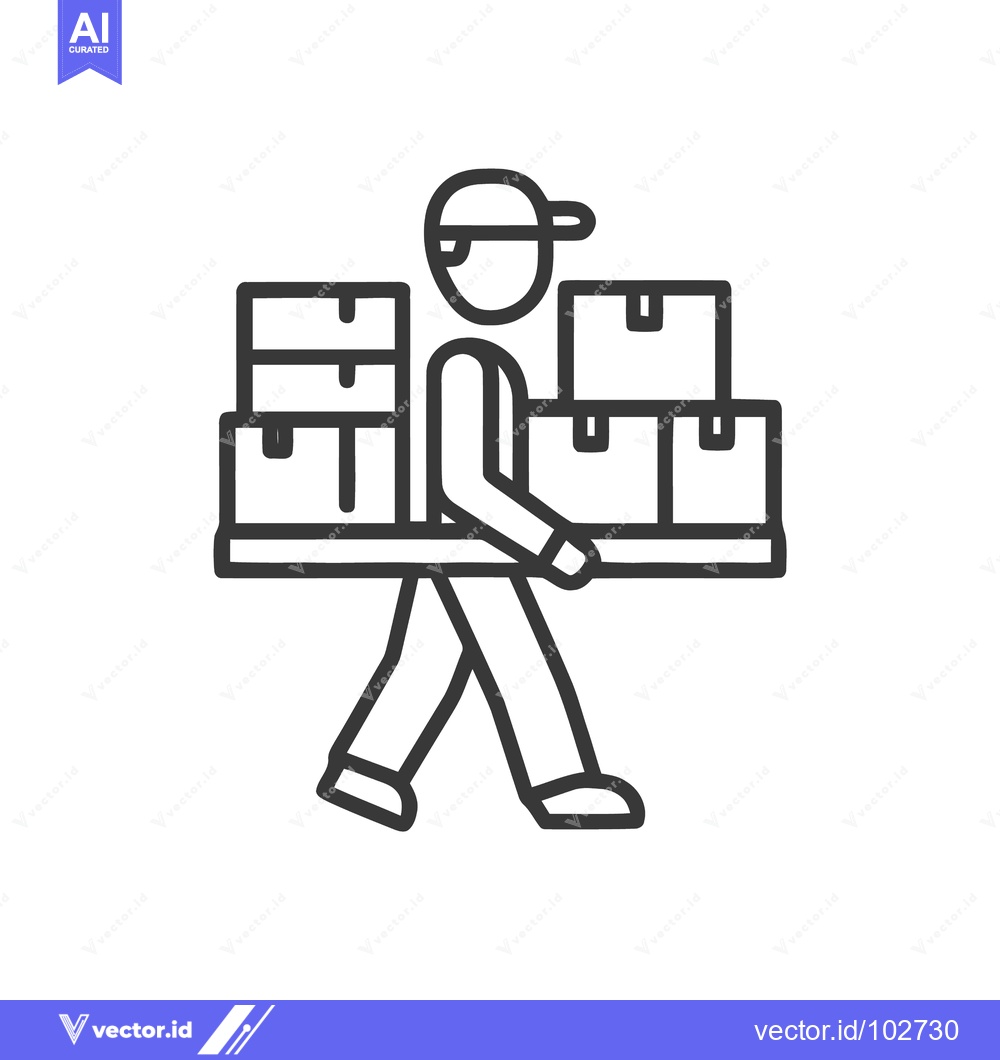 Premium Vector dari Minimalist Line Art Icon of a Delivery Person Carrying Stacked Cardboa