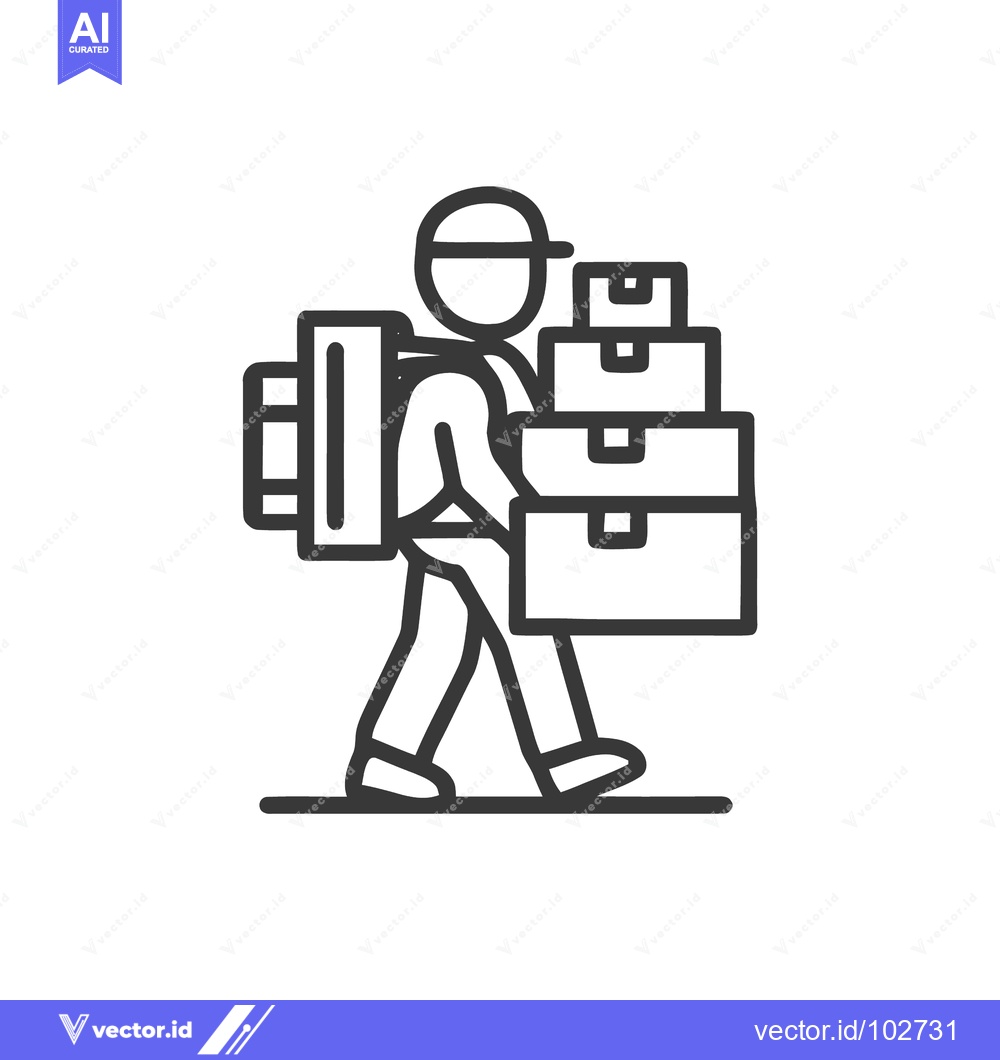 Premium Vector of Minimalist Line Icon of Delivery Person Carrying Stacked Boxes and Bac